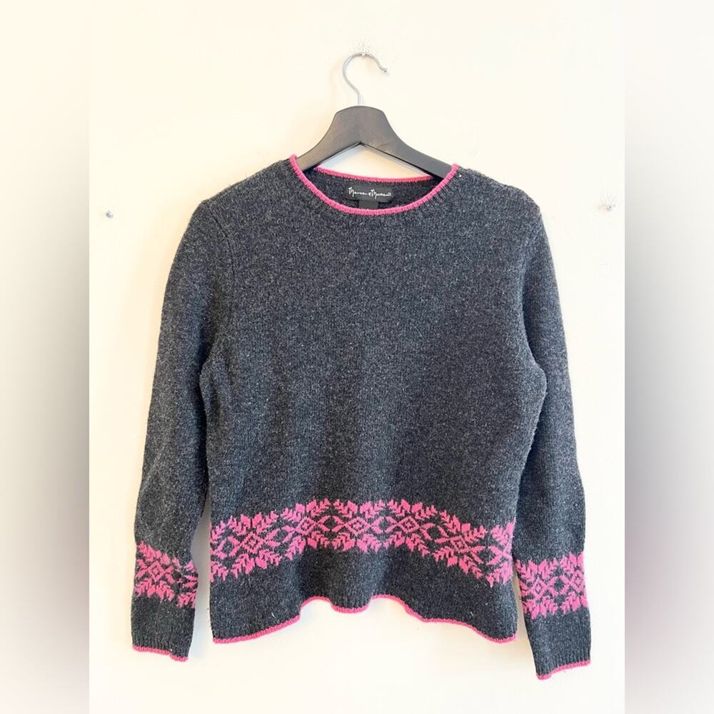 Vintage Y2K 100% lambswool sweater fair isle grey pink 2000s cozy winter large